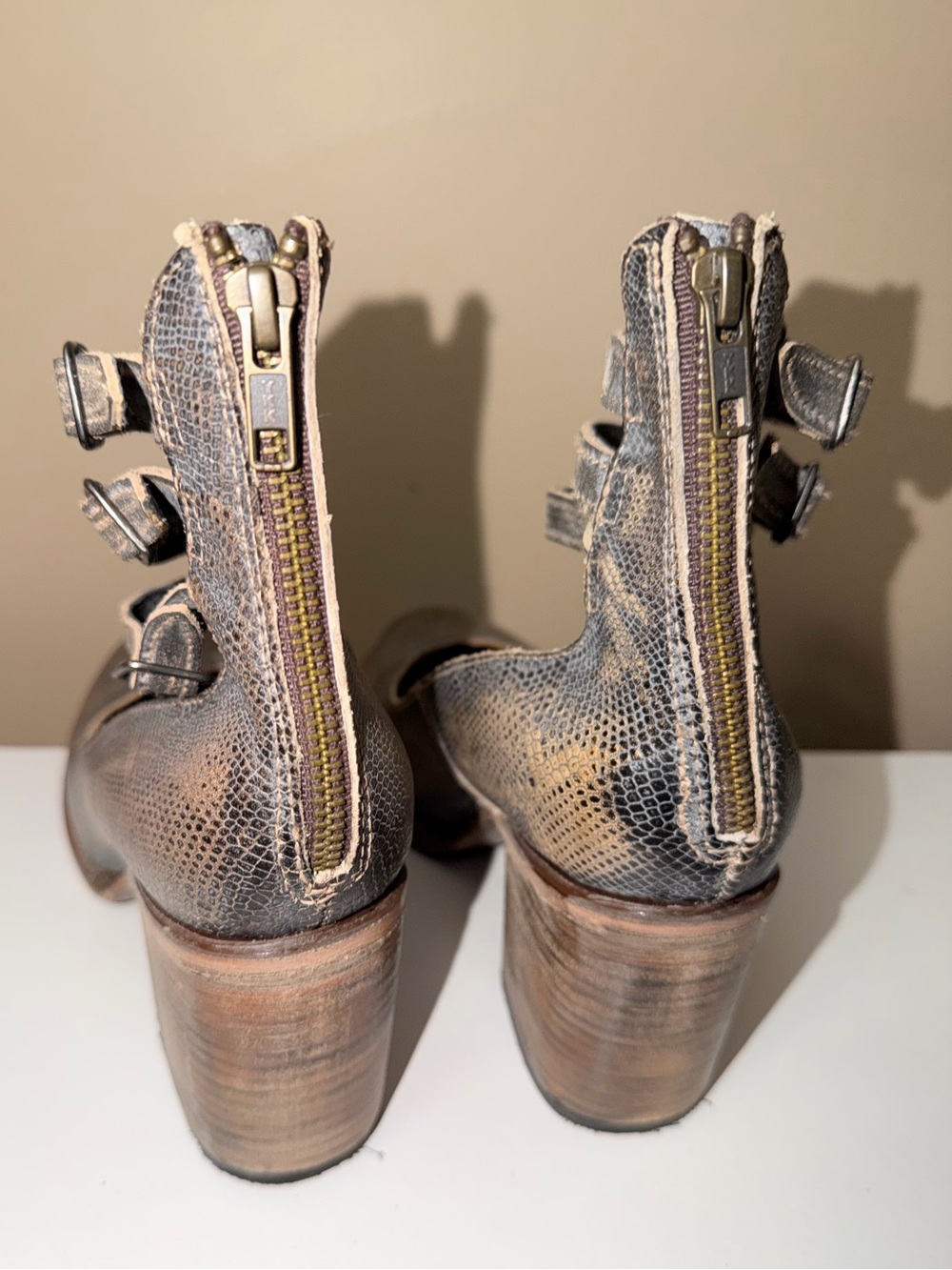 Freebird Randi Pewter Stacked Heel Ankle Strap Western Boho - Picture 7 of 10